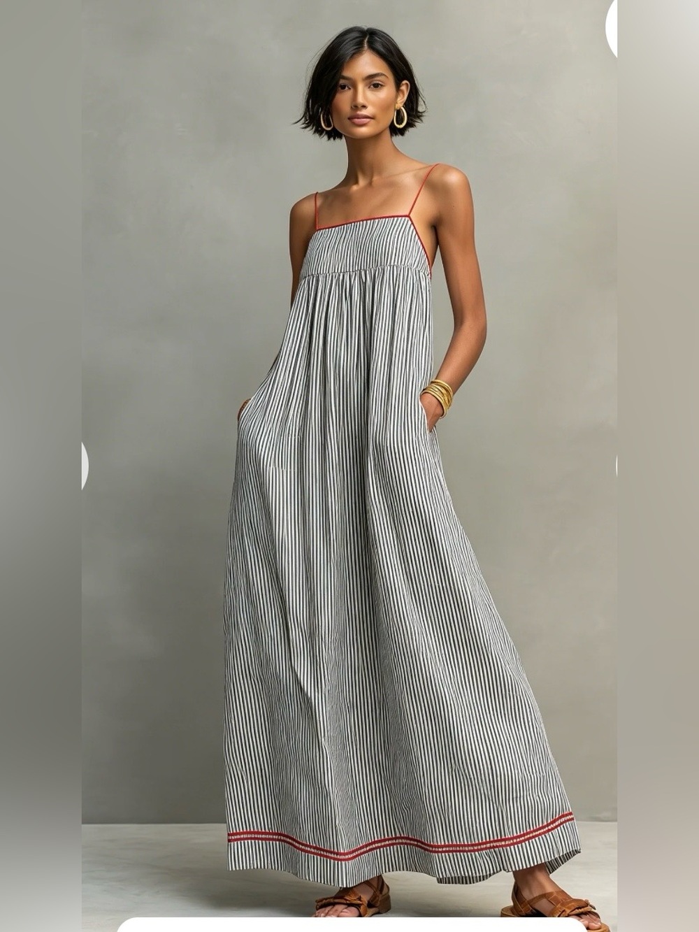 Modesees Striped Maxi Sundress with Thin Contrast Straps Small